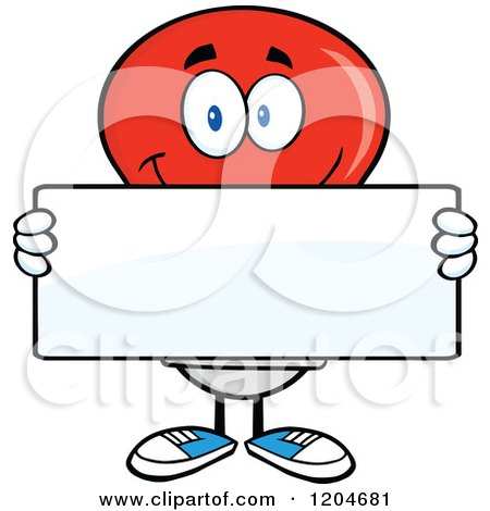 Cartoon of a Happy Red Light Bulb Mascot Holding a Sign - Royalty Free Vector Clipart by Hit Toon