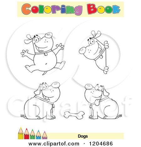 Cartoon of a Coloring Book Page with Dog Outlines Text and a Colored Pencil Border 2 - Royalty Free Vector Clipart by Hit Toon