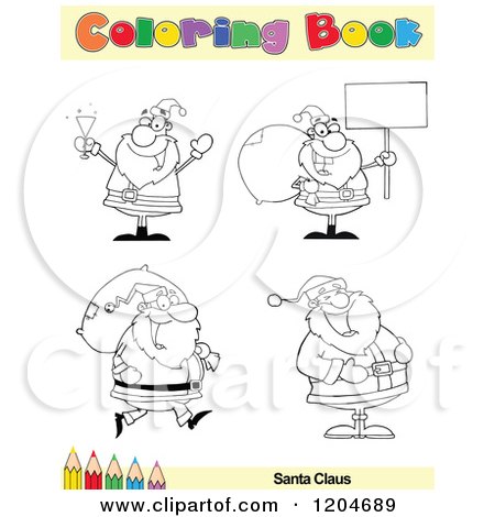 Cartoon of a Coloring Book Page with Santa Outlines Text and a Colored Pencil Border - Royalty Free Vector Clipart by Hit Toon