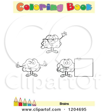 Cartoon of a Coloring Book Page with Brain Outlines Text and a Colored Pencil Border 4 - Royalty Free Vector Clipart by Hit Toon