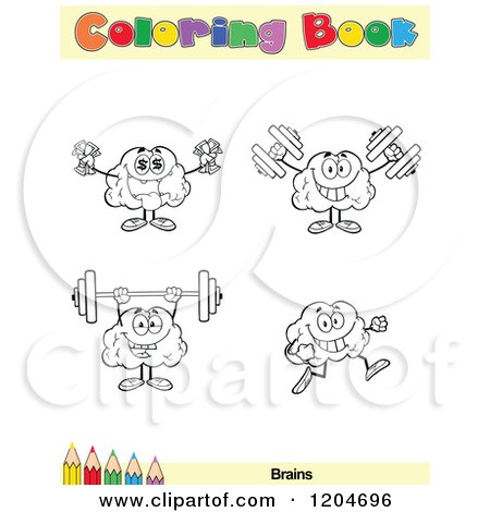 Cartoon of a Coloring Book Page with Brain Outlines Text and a Colored Pencil Border 3 - Royalty Free Vector Clipart by Hit Toon