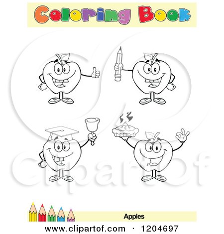 Cartoon of a Coloring Book Page with Apple Outlines Text and a Colored Pencil Border 4 - Royalty Free Vector Clipart by Hit Toon