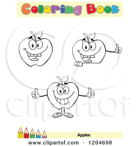 Cartoon of a Coloring Book Page with Apple Outlines Text and a Colored Pencil Border 5 - Royalty Free Vector Clipart by Hit Toon