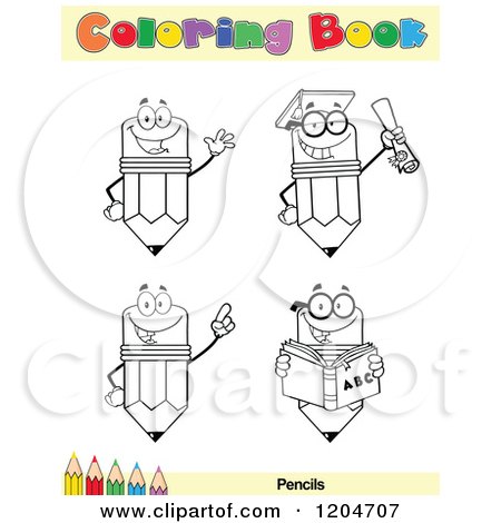 Cartoon of a Coloring Book Page with Pencil Outlines Text and a Colored Pencil Border 5 - Royalty Free Vector Clipart by Hit Toon