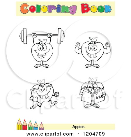 Cartoon of a Coloring Book Page with Apple Outlines Text and a Colored Pencil Border 3 - Royalty Free Vector Clipart by Hit Toon