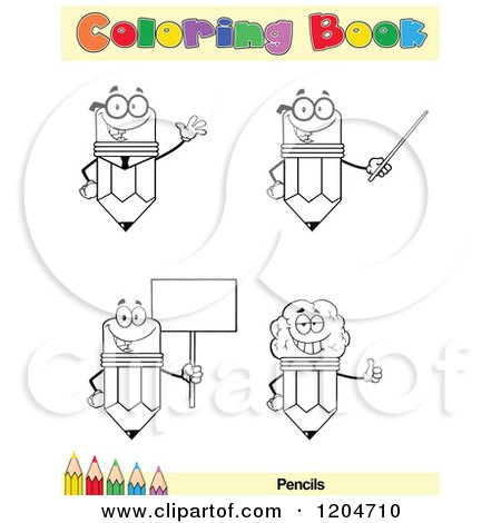 Cartoon of a Coloring Book Page with Pencil Outlines Text and a Colored Pencil Border 3 - Royalty Free Vector Clipart by Hit Toon