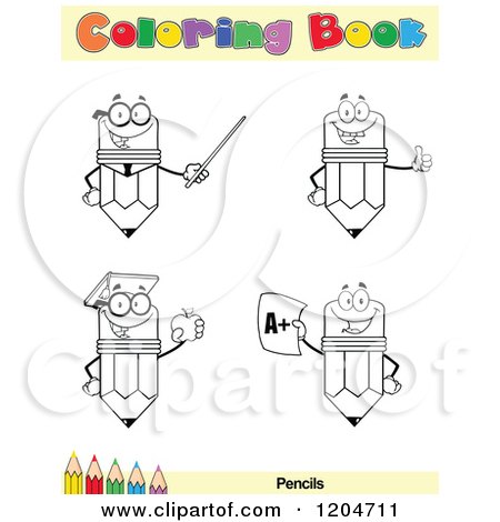 Cartoon of a Coloring Book Page with Pencil Outlines Text and a Colored Pencil Border 2 - Royalty Free Vector Clipart by Hit Toon
