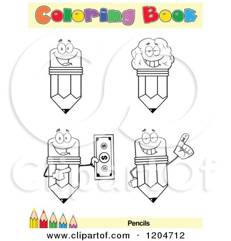 Cartoon of a Coloring Book Page with Pencil Outlines Text and a Colored Pencil Border - Royalty Free Vector Clipart by Hit Toon