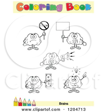 Cartoon of a Coloring Book Page with Brain Outlines Text and a Colored Pencil Border 7 - Royalty Free Vector Clipart by Hit Toon