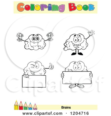 Cartoon of a Coloring Book Page with Brain Outlines Text and a Colored Pencil Border 5 - Royalty Free Vector Clipart by Hit Toon