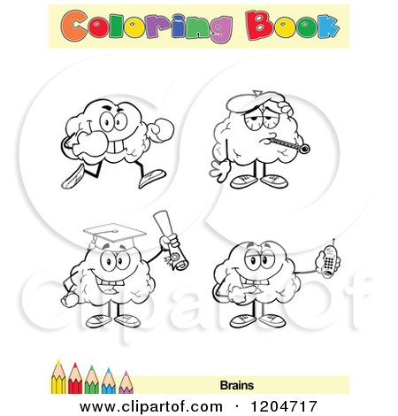 Cartoon of a Coloring Book Page with Brain Outlines Text and a Colored Pencil Border 2 - Royalty Free Vector Clipart by Hit Toon