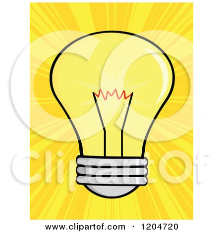 Cartoon of a Yellow Light Bulb over Rays - Royalty Free Vector Clipart by Hit Toon