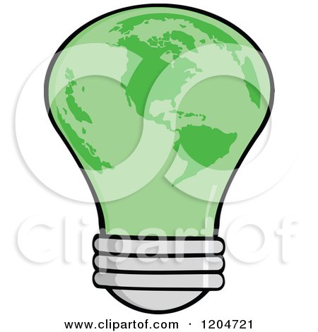 Cartoon of a Green Earth Light Bulb - Royalty Free Vector Clipart by Hit Toon
