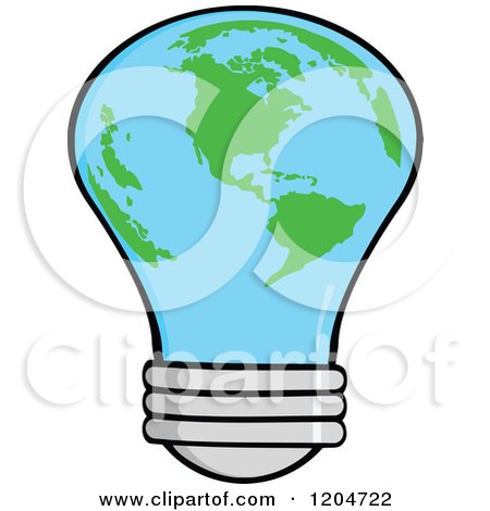 Cartoon of a Planet Earth Light Bulb - Royalty Free Vector Clipart by Hit Toon