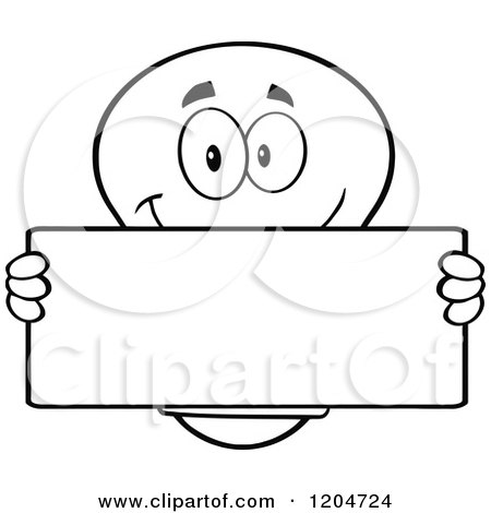 Cartoon of a Happy Black and White Light Bulb Mascot Holding a Sign 4 - Royalty Free Vector Clipart by Hit Toon