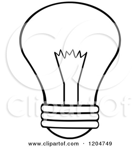Cartoon of a Black and White Light Bulb - Royalty Free Vector Clipart by Hit Toon