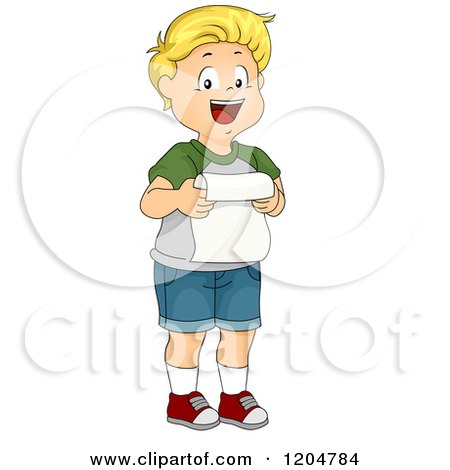 Cartoon of a Happy Blond White Boy Giving a Speech - Royalty Free Vector Clipart by BNP Design Studio