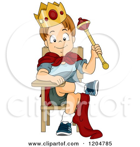 Cartoon of a Prince School Boy Sitting on a Desk Throne - Royalty Free Vector Clipart by BNP Design Studio