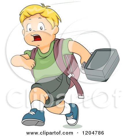 Cartoon of a Late Blond School Boy Running - Royalty Free Vector Clipart by BNP Design Studio