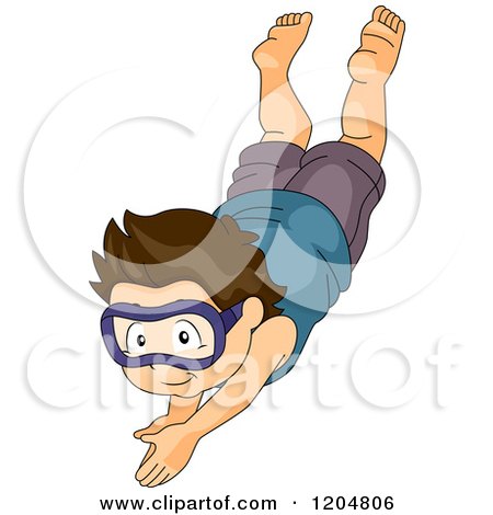 Cartoon of a Brunette White Boy Diving with Goggles - Royalty Free Vector Clipart by BNP Design Studio
