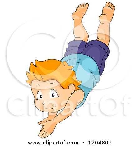 Cartoon of a Red Haired White Boy Diving - Royalty Free Vector Clipart by BNP Design Studio