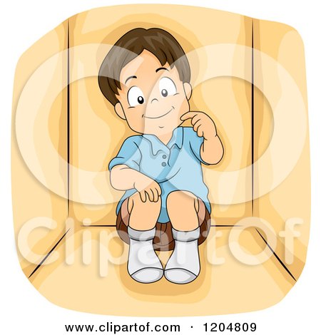 Cartoon of a Brunette White Boy Thinking Inside a Box - Royalty Free Vector Clipart by BNP Design Studio