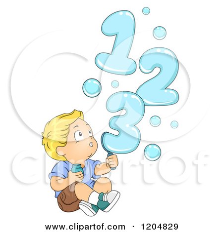 Cartoon of an Amazed Blond White Boy Making Numbers with Bubbles - Royalty Free Vector Clipart by BNP Design Studio