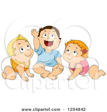 Cartoon of Three White Toddler Children Looking Upwards - Royalty Free Vector Clipart by BNP Design Studio
