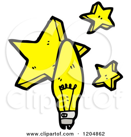 Cartoon of a Light Bulb and Stars - Royalty Free Vector Illustration by lineartestpilot