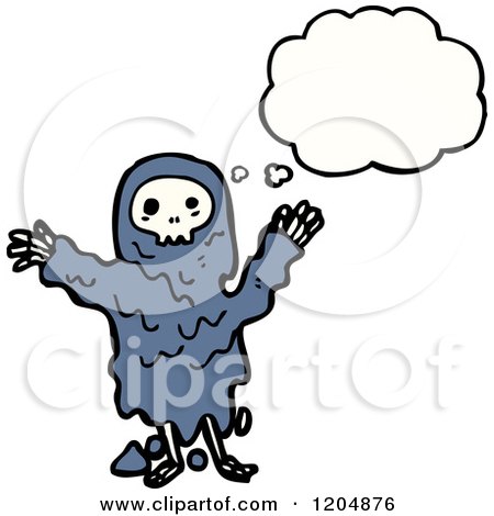 Cartoon of a Skull Ghoul Thinking - Royalty Free Vector Illustration by lineartestpilot