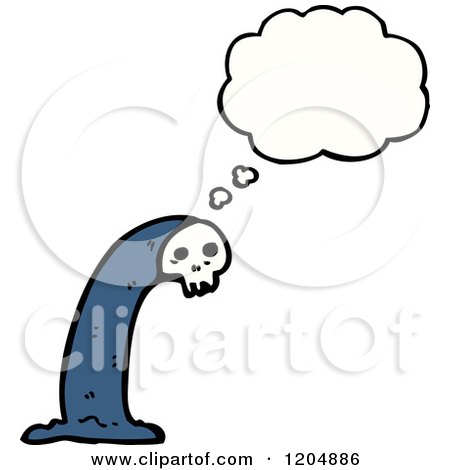 Cartoon of a Skull Ghoul Thinking - Royalty Free Vector Illustration by lineartestpilot