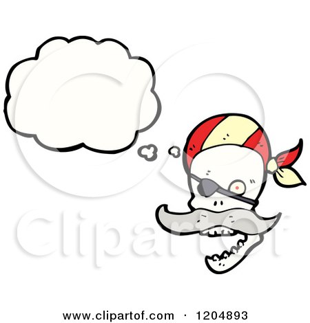 Cartoon of a Pirate Skull Thinking - Royalty Free Vector Illustration by lineartestpilot