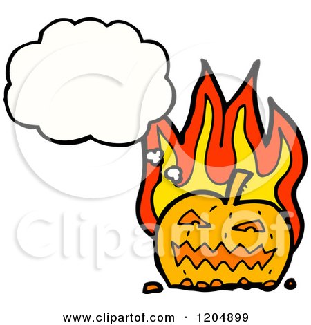 Cartoon of a Flaming Jack-o-Lantern Thinking - Royalty Free Vector Illustration by lineartestpilot