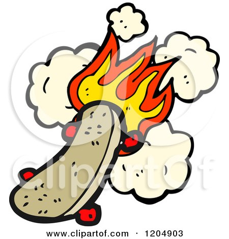 Cartoon of a Flaming Skateboard - Royalty Free Vector Illustration by lineartestpilot