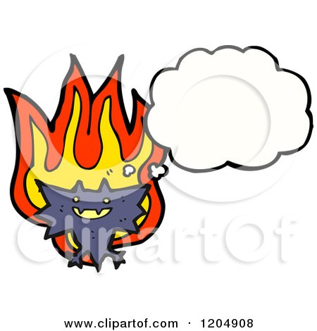 Cartoon of a Flaming Vampire Bat Thinking - Royalty Free Vector Illustration by lineartestpilot