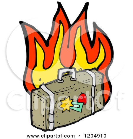 Cartoon of Flaming Luggage - Royalty Free Vector Illustration by lineartestpilot