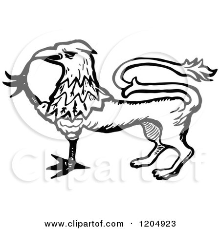 Clipart of a Vintage Black and White Griffin - Royalty Free Vector Illustration by Prawny Vintage