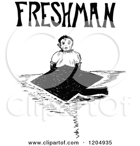 Clipart of a Vintage Black and White Freshman - Royalty Free Vector Illustration by Prawny Vintage