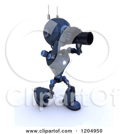 Clipart of a 3d Blue Android Robot Taking Pictures with a DSLR Camera - Royalty Free CGI Illustration by KJ Pargeter