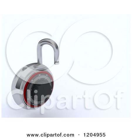 Clipart of a 3d Round Unlocked Combination Padlock on Shaded White - Royalty Free CGI Illustration by KJ Pargeter