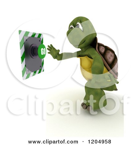 Clipart of a 3d Tortoise Pushing a Go Button - Royalty Free CGI Illustration by KJ Pargeter