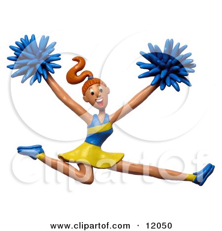 Clay Sculpture Clipart Energetic Leaping Cheerleader - Royalty Free 3d Illustration  by Amy Vangsgard