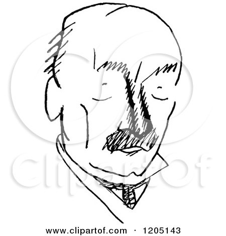 Cartoon of a Black and White Sketched Male Caricature - Royalty Free Vector Clipart by Prawny Vintage
