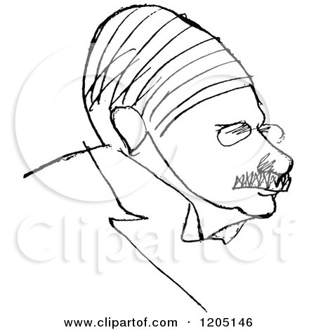 Cartoon of a Black and White Sketched Male Caricature - Royalty Free Vector Clipart by Prawny Vintage