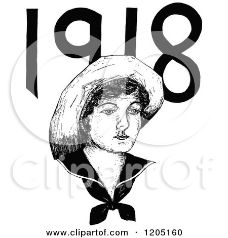 Clipart of a Vintage Black and White 1918 Woman - Royalty Free Vector Illustration by Prawny Vintage