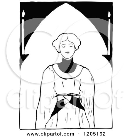 Clipart of a Vintage Black and White Choir Girl - Royalty Free Vector Illustration by Prawny Vintage