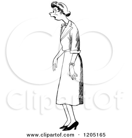 Cartoon of a Vintage Black and White Shocked Woman - Royalty Free Vector Clipart by Prawny Vintage
