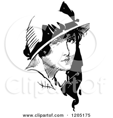 Clipart of a Vintage Black and White Portrait of a Woman - Royalty Free Vector Illustration by Prawny Vintage