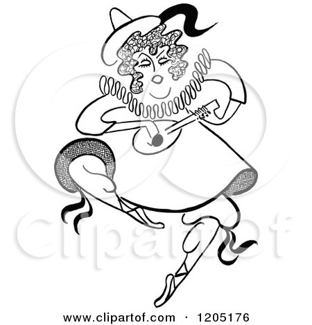Cartoon of a Vintage Black and White Woman Dancing and Playing a Banjo, Bessie Clayton - Royalty Free Vector Clipart by Prawny Vintage