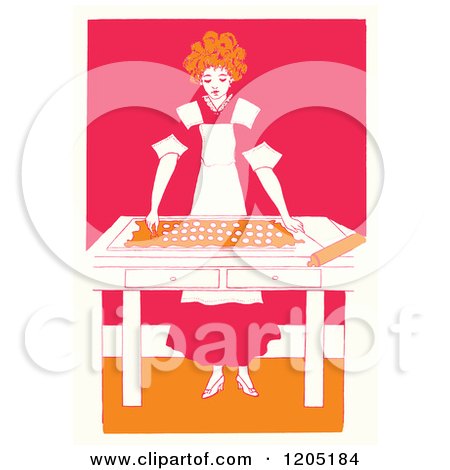 Clipart of a Vintage Baking Girl - Royalty Free Vector Illustration by Prawny Vintage